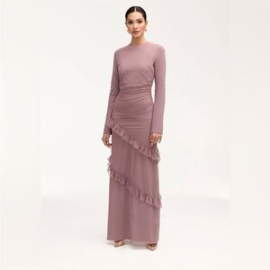 NWT Veiled Sabrina Waterfall Maxi Mauve Long Sleeve Dress